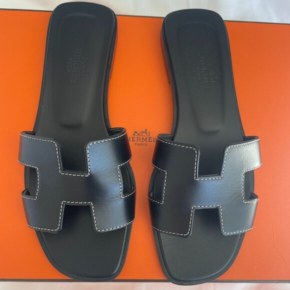 Hermes Shoes - Hermes Oran Sandal in Black Leather